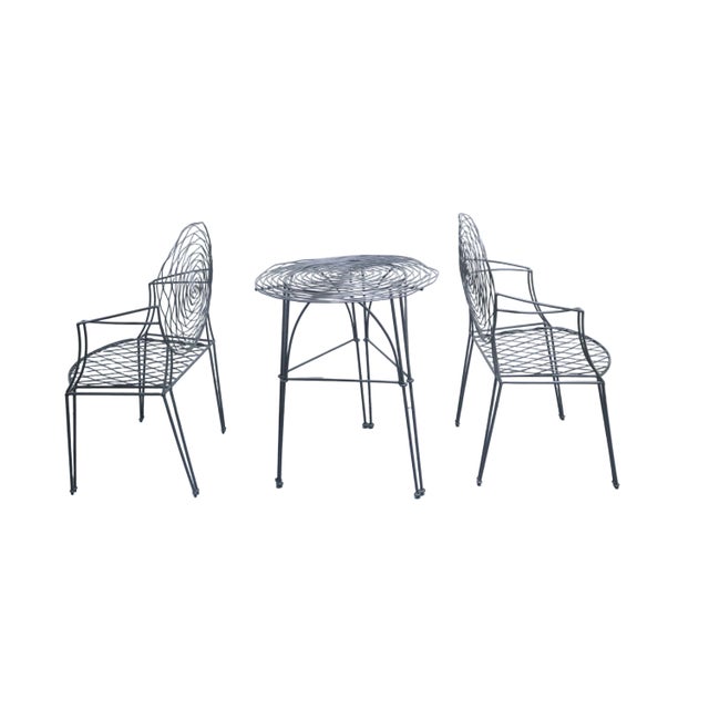Modernist 3 Piece Iron Patio Furniture Set With Rose Pattern For Sale - Image 4 of 15
