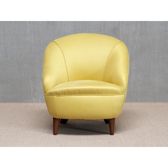 Brown Yellow Fabric and Walnut Armchairs by Gio Ponti, Italy, 1930s, Set of 2 For Sale - Image 8 of 15