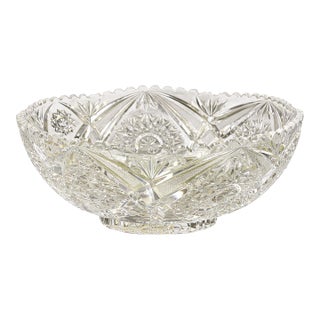 Antique American Brilliant Cut Crystal Bowl Hobstar Starburst 9” For Sale