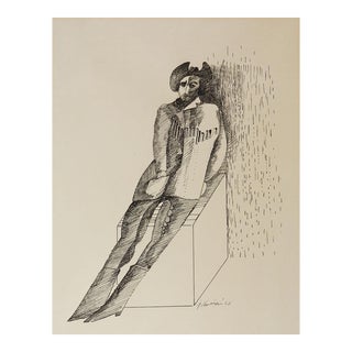 Vintage 1968 Modernist Cowboy Pen & Ink Drawing For Sale