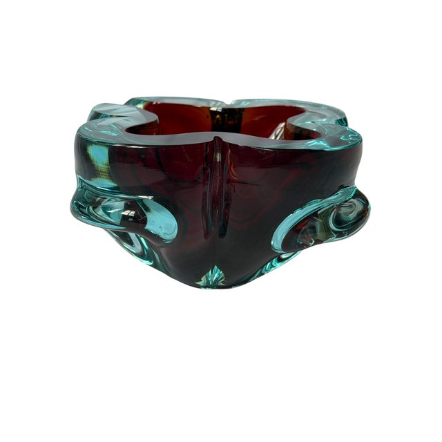 1960s Italian Murano Sommerso Ruby Red & Aqua Art Glass Bowl / Ashtray For Sale - Image 14 of 18