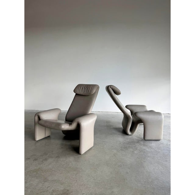 Vintage 1980’s Sculptural High Back Lounge Chair pair designed by Steve Leonard for Brayton International. Light gray...