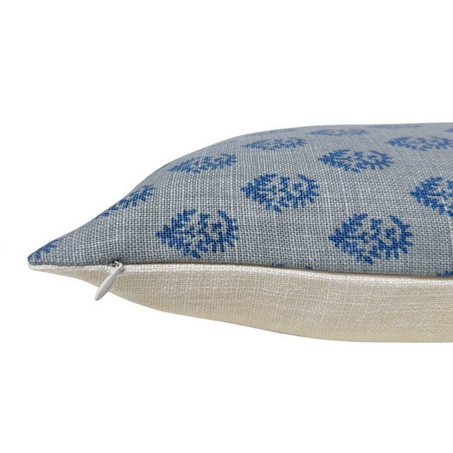 Traditional Rajmata Linen Pillow Cover in Mist Indigo, 14x20 Pillow For Sale - Image 3 of 3