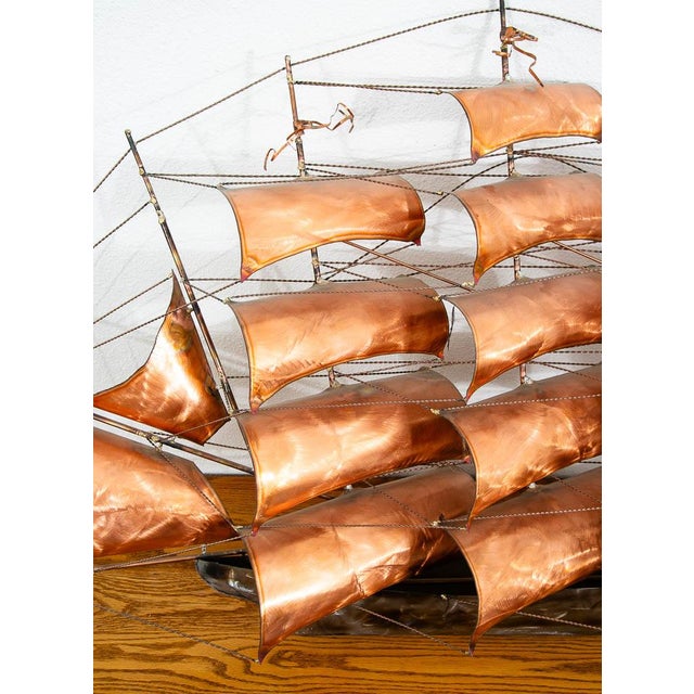 Mid Century Modern Wall Hanging Original Art Torched Brass Ship Boat Metal Large For Sale - Image 10 of 12