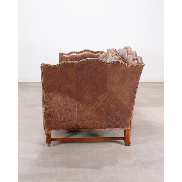 Country English Style Distressed Leather and Walnut Sofa For Sale In Sacramento - Image 6 of 18