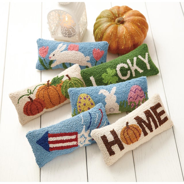 Traditional Pumpkins Hook Pillow 12" x 5" For Sale - Image 3 of 4