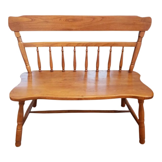 Solid Red Oak Farm House Style Two-Seat Bench Settee, Circa 1970s For Sale