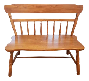 Solid Red Oak Farm House Style Two-Seat Bench Settee, Circa 1970s