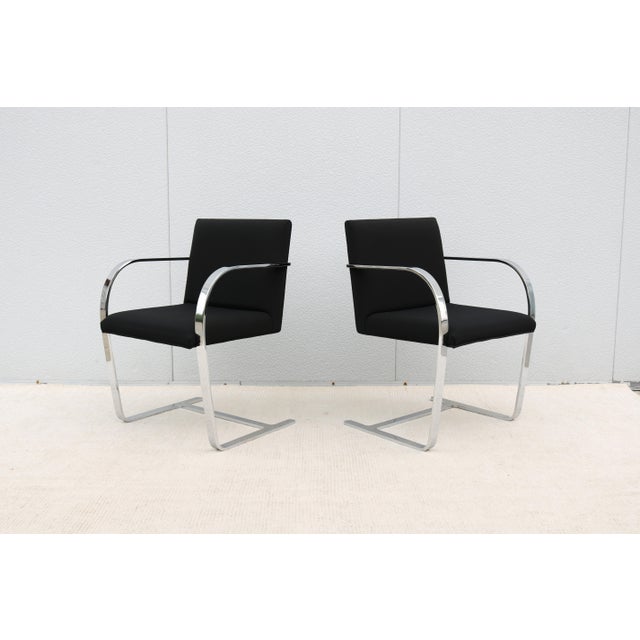 Black Ludwig Mies Van Der Rohe Brno Flat Bar Chairs in Black Fabric by Gordon - A Pair For Sale - Image 8 of 18
