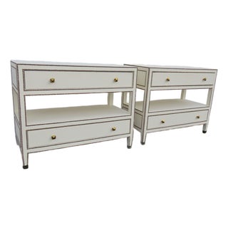 Bernhardt Hollywood Regency Bonded Leather Large Nightstands Chests a Pair 6660 For Sale