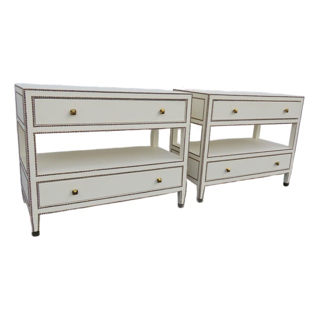 Bernhardt Hollywood Regency Bonded Leather Large Nightstands Chests a Pair 6660 For Sale