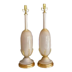 Pair Large Barovier Murano Pink & Gold Table Lamps