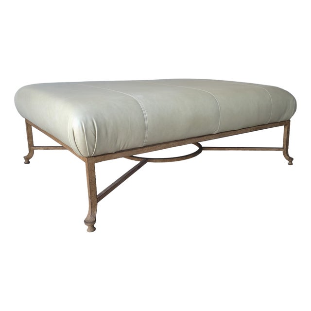 Large Scale Leather and Iron Ottoman by Henredon For Sale