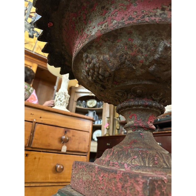 19th Century Victorian Cast Iron Urn With Plinth Base For Sale - Image 9 of 13