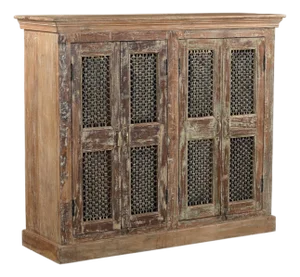Indian Teakwood Cabinet Constructed From Antique Doors With Inset Jali Iron