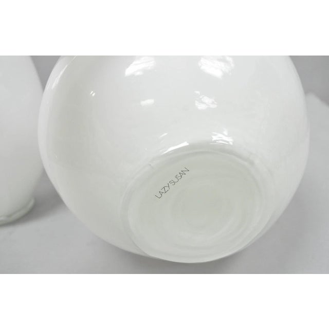 Decorative Modern White Bulbous Art Glass Vessel Vase by Lazy Susan - 2 Pc Set For Sale - Image 16 of 18