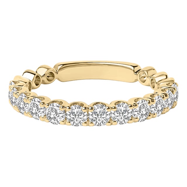 14K Yellow Gold 1.00 Cttw Round Diamond Prong Set Wedding Band For Sale