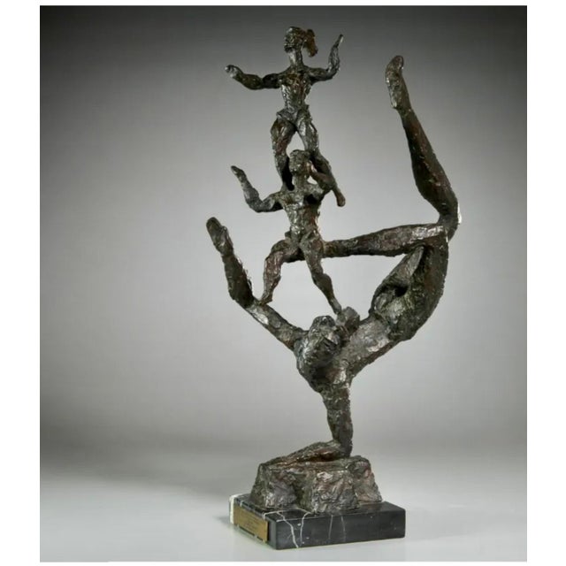 Metal Chaim Gross, Large Chaim Gross Mid Century Mod Bronze Sculpture Circus Acrobats WPA Artist For Sale - Image 7 of 10