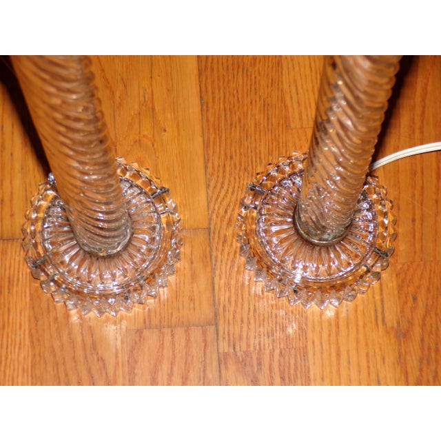 Vintage Pair Art Deco Twisted Glass Column Candlestick Table Lamps For Sale - Image 11 of 11