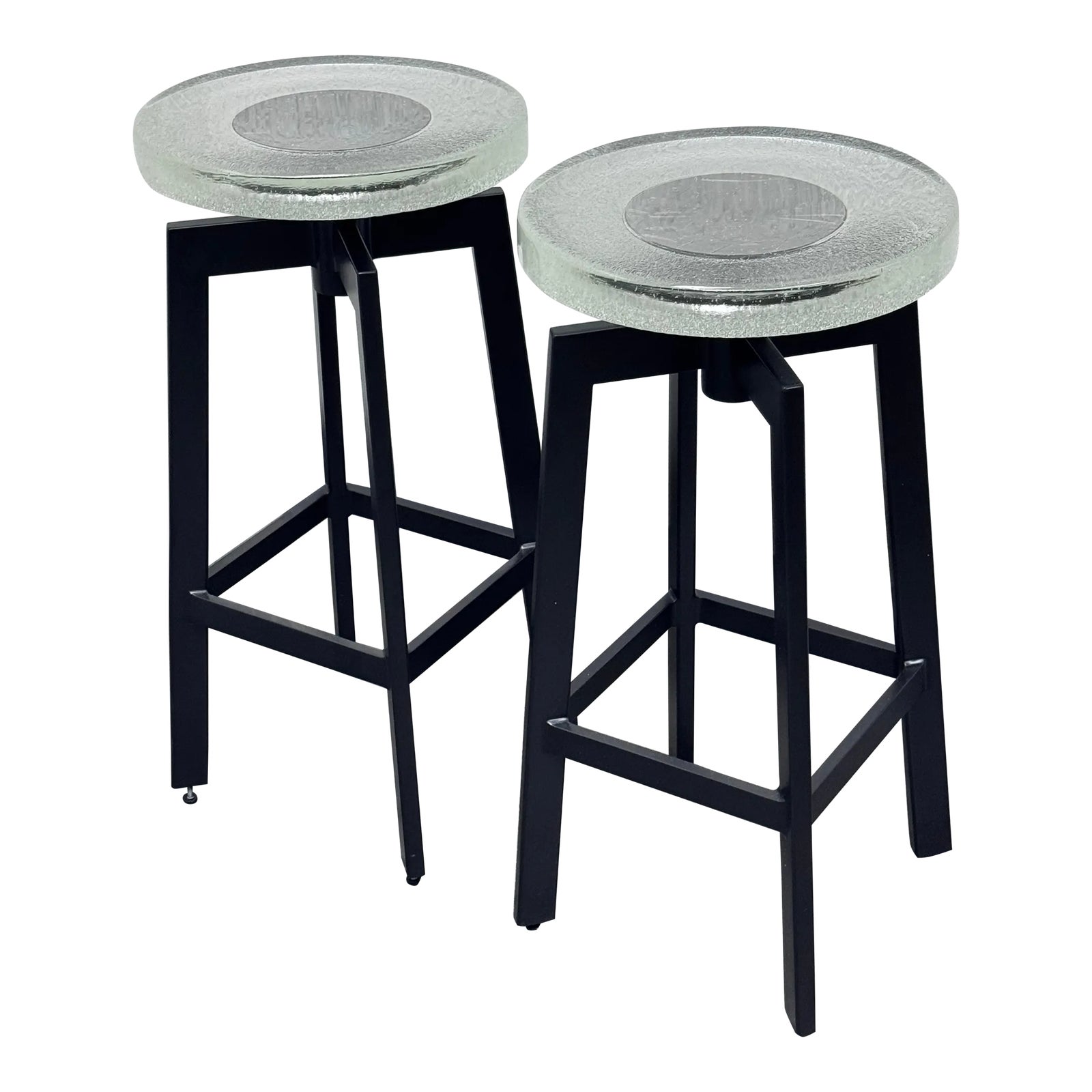 Debra Weninger Design Blackened Steel Cast Glass Counter Stools, a Pair ...