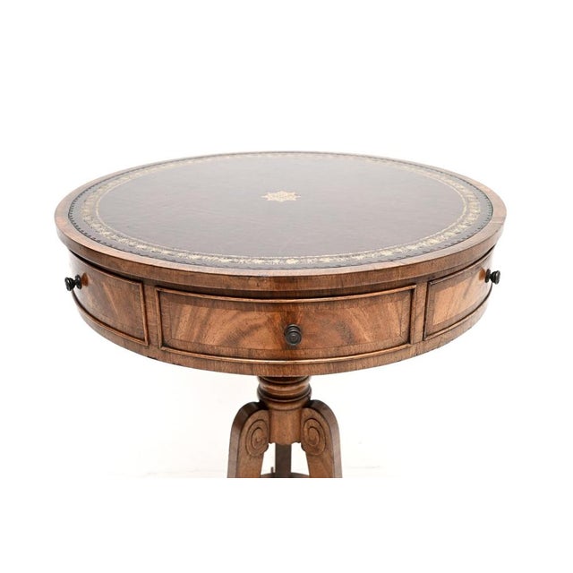 Brown Antique Regency Leather Top Drum Table, 1900s For Sale - Image 8 of 11