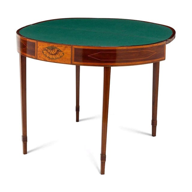 English Late 18th Century English Demi Lune Flip Top Card Table With Marquetry, George III Period Piece For Sale - Image 3 of 5