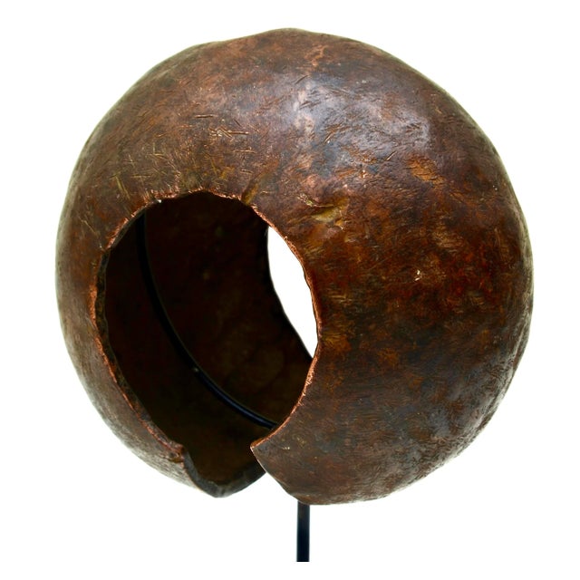 African Mbole Copper Anklet Currency on Stand For Sale - Image 4 of 7