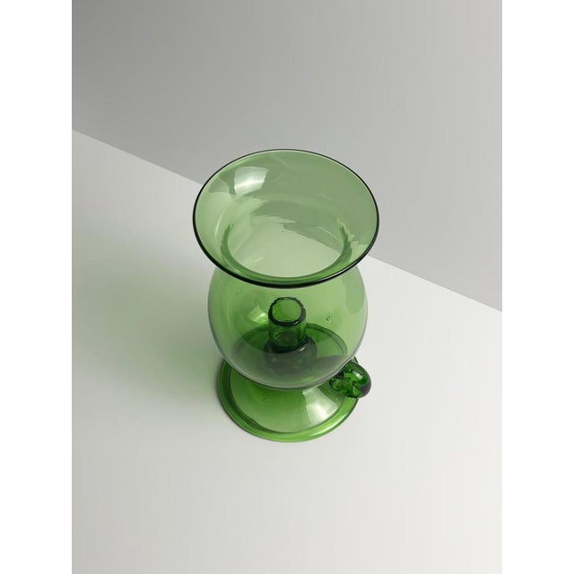 Gold Mid-Century Modern Green Glass Hurricane Lamp from Empoli, Italy, 1960s For Sale - Image 8 of 11