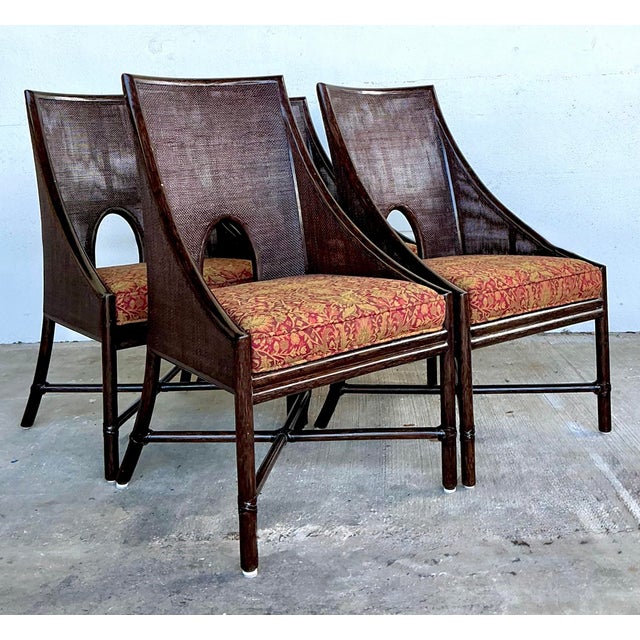 This exquisite set of four dining chairs, designed by the legendary Barbara Barry for McGuire, represents the pinnacle of...