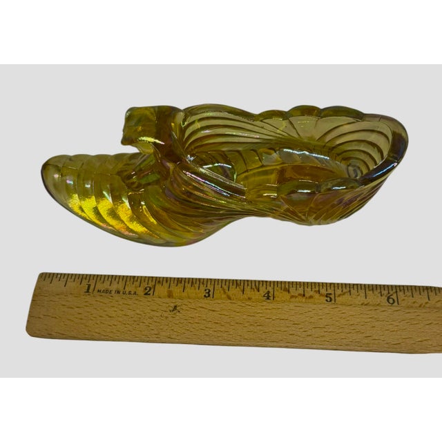 1960s Fenton Iridescent Amber Carnival Glass Cat Head Slipper Shoe Amber Glass Slipper For Sale - Image 11 of 12