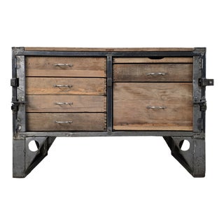 Industrial Grey Steel and Wood Chest of Drawers, 1970s For Sale