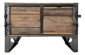 Industrial Grey Steel and Wood Chest of Drawers, 1970s