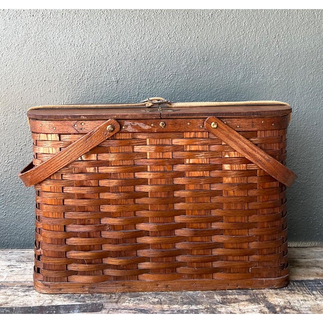 Vintage 1940s Abercrombie and Fitch Woven Picnic Basket For Sale In West Palm - Image 6 of 18
