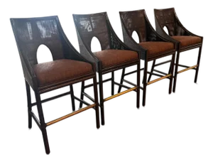 Barbara Barry for McGuire Caned Bar Stools in Dark Tobacco — Set of 4 (2006)