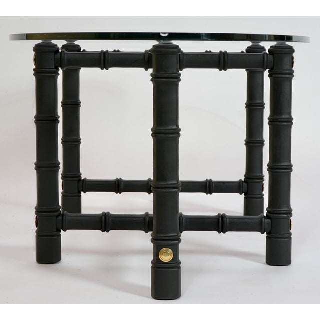 Hollywood Regency 1970s Drexel Heritage Faux Bamboo Oval Glass Coffee Table For Sale - Image 3 of 8