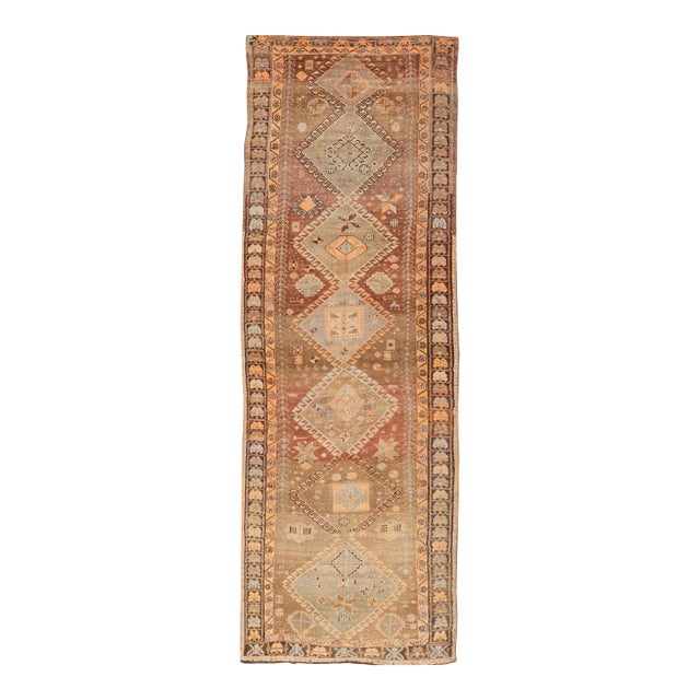 Vintage Hand Knotted Turkish Kars Gallery Rug in Wool With Diamond Design For Sale