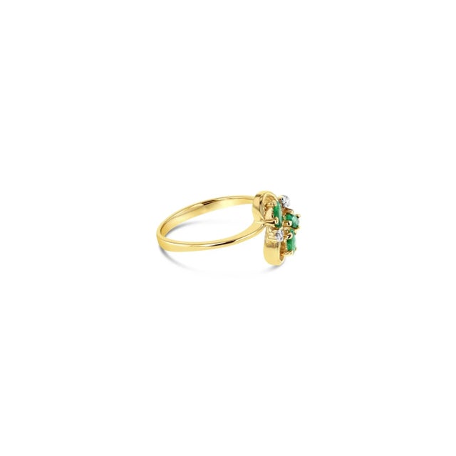 Contemporary Marquise Emerald & Diamond Ring .29cttw 14k Yellow Gold, Size 4 For Sale - Image 3 of 5