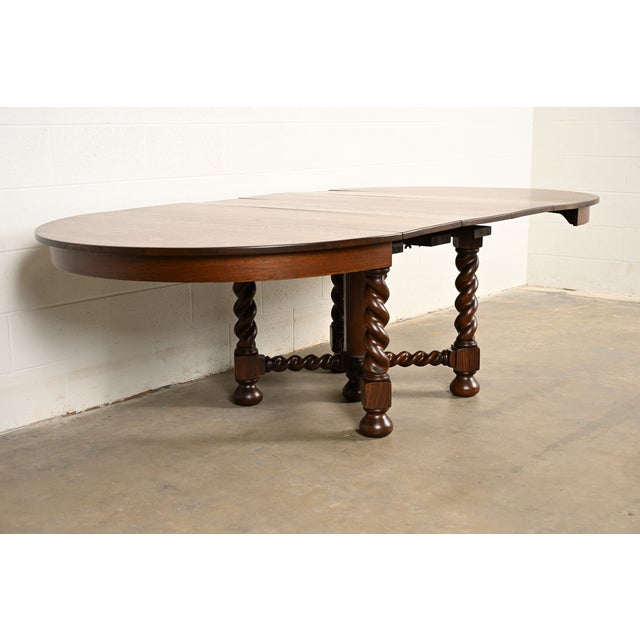 Wood Stickley Brothers Antique Mission Oak Arts & Crafts Barley Twist Extension Dining Table, Newly Refinished For Sale - Image 7 of 13