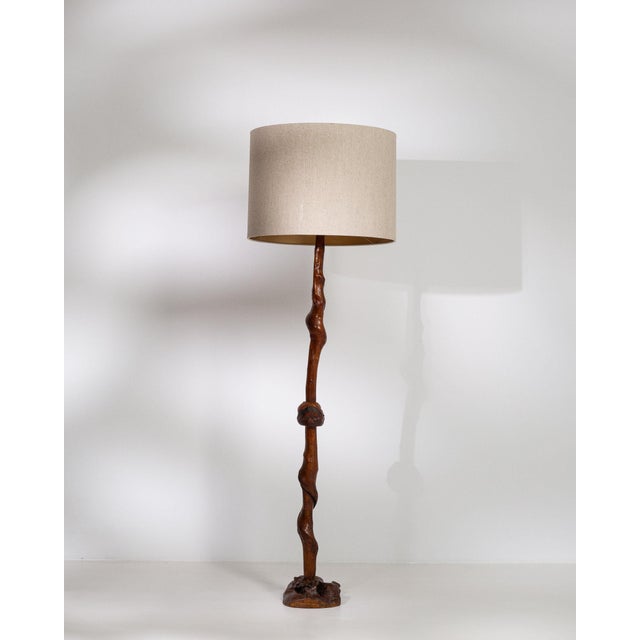 1960-1969 France Rich Walnut Brown Carved Walnut Floor Lamp For Sale - Image 4 of 11