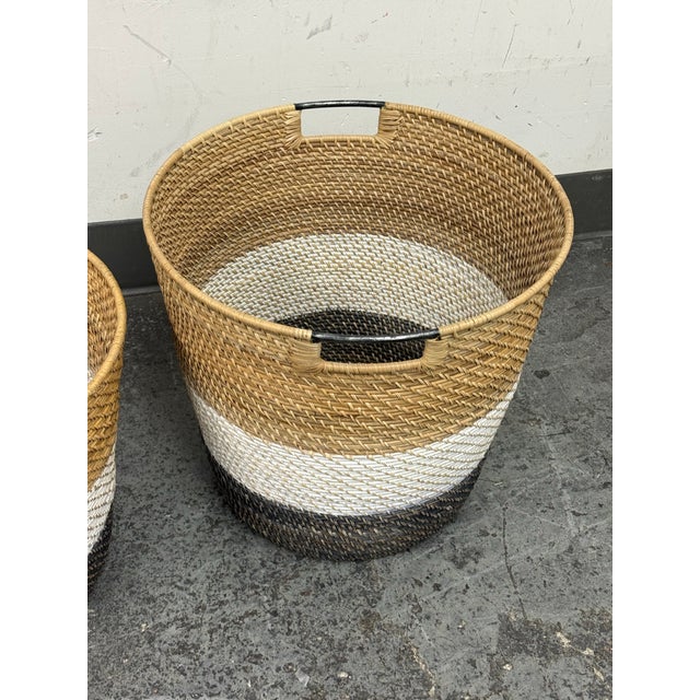 Palecek Palecek Bixby Coastal Beach Rattan Nautical Baskets - Set of Two For Sale - Image 4 of 12