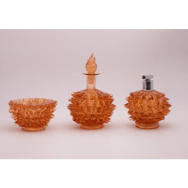 Set of 3 Amber Rostrato Murano Glass Vases by Barovier & Toso, 1940s For Sale - Image 9 of 12