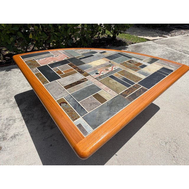 Vintage Signed Sallingboe Danish Modern Mosaic Slate & Ceramic Tile Cocktail Table For Sale - Image 4 of 12