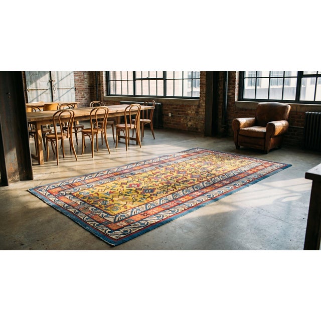 Textile 1870s Yellow Geometric Antique Caucasian Chi-Chi Rug 3'8" X 7'8" Knotted Pile Wool Carpet For Sale - Image 7 of 9