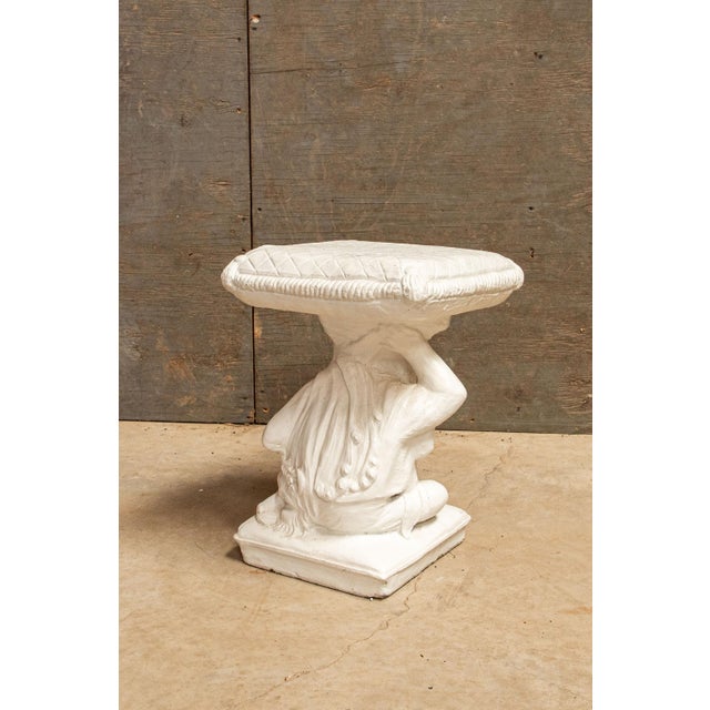 Mid-Century Modern 1960s Hollywood Regency Cast Cement Garden Stool or Table With Classical Child Figure and Lion For Sale - Image 3 of 9