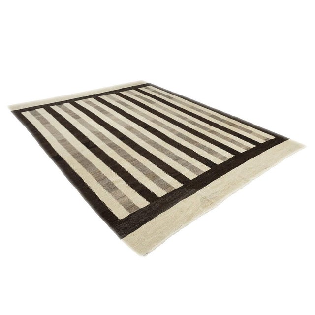 Persian Persian Modern Safari Kilim 8x11 Ivory & Brown Handmade Area Rug #1142160 For Sale - Image 3 of 6