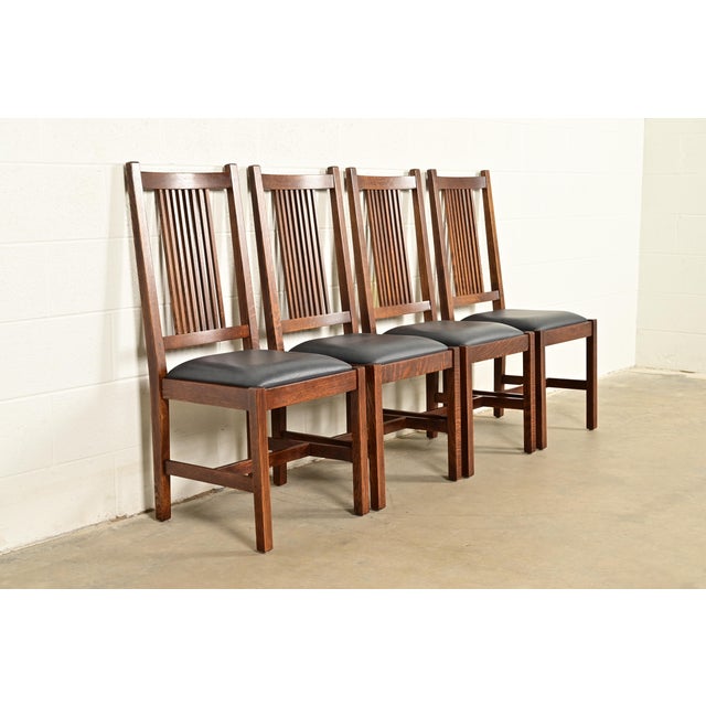 Stickley Mission Oak Arts & Crafts Spindle Back Side Chairs or Dining Chairs | Pair For Sale - Image 15 of 16