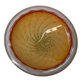 Vintage Murano Art Glass Vide-Poche - Orange & Vermillion Spiral Bowl C. 1960s For Sale