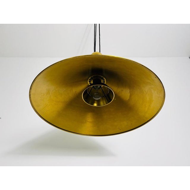 Cone Shaped Brass Pendant Lamp with Counterweight attributed to Florian Schulz, 1970s For Sale - Image 6 of 14