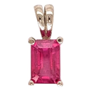 Red Ruby Pendant in Solid 14k Gold, Emerald Cut 6x4mm - Solitaire Pendant For Sale