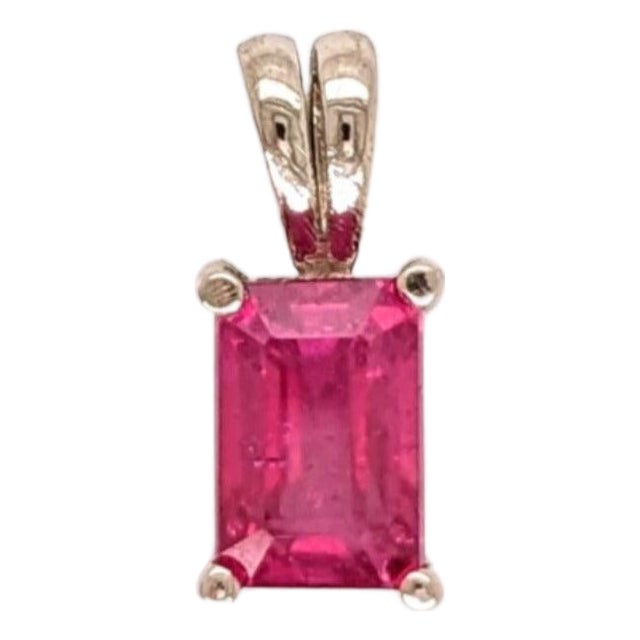 Red Ruby Pendant in Solid 14k Gold, Emerald Cut 6x4mm - Solitaire Pendant For Sale